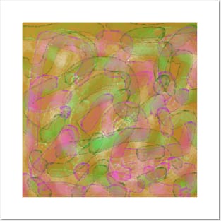 Amoebas Abstract Green Pink Orange Posters and Art